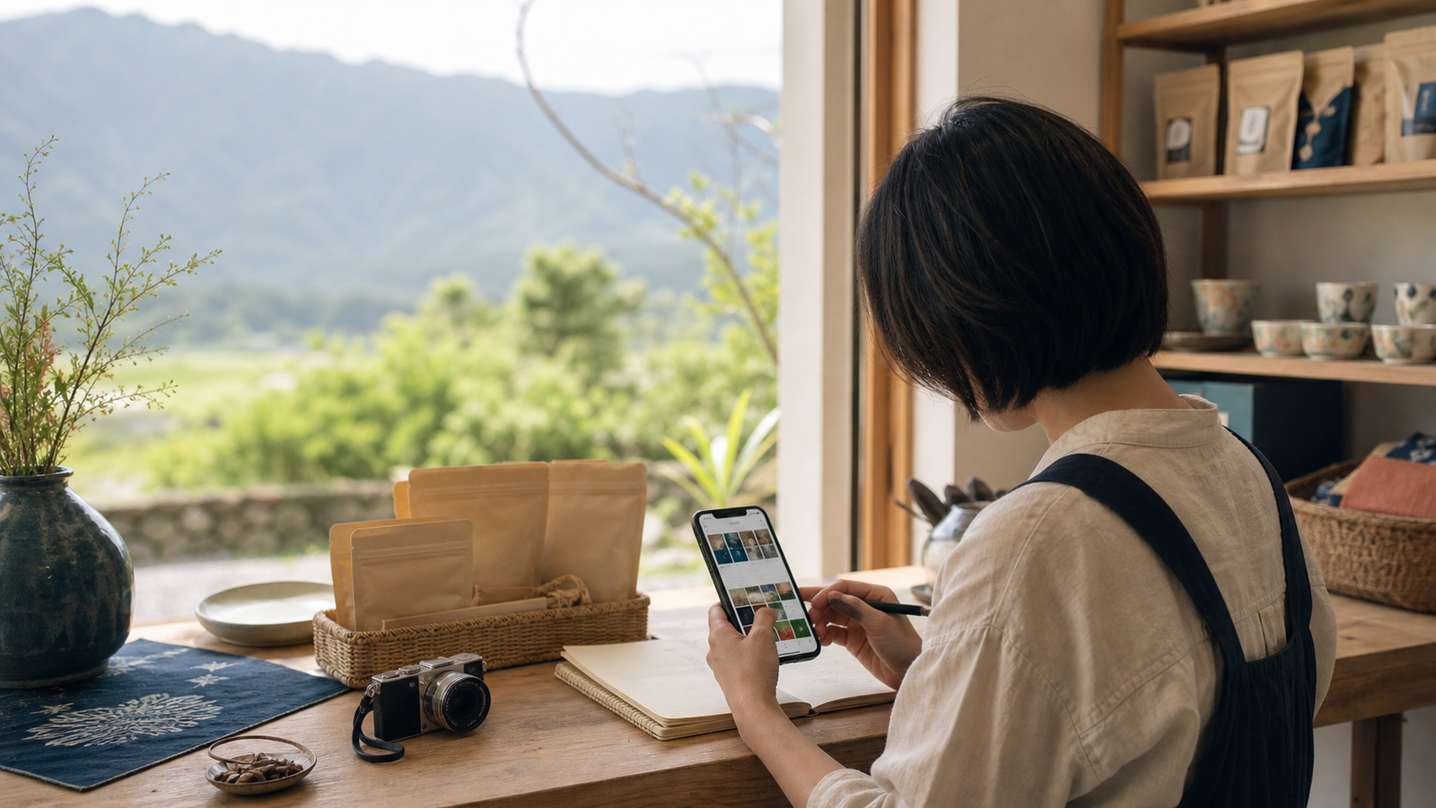 花蓮小店主理人整理品牌社群內容與影像素材